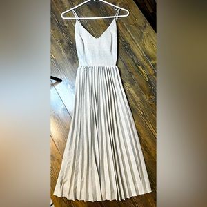 Anthropologie Silver Pleated Midi Dress